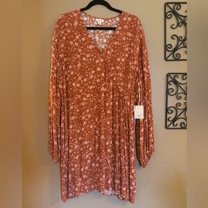 a.n.a Terracotta Floral V-Neck Dress XXL NWT